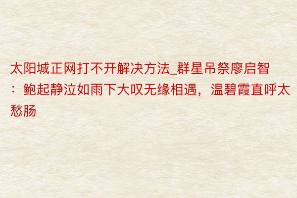 太阳城正网打不开解决方法_群星吊祭廖启智：鲍起静泣如雨下大叹无缘相遇，温碧霞直呼太愁肠