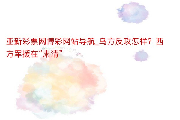 亚新彩票网博彩网站导航_乌方反攻怎样？西方军援在“肃清”