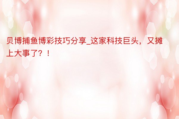 贝博捕鱼博彩技巧分享_这家科技巨头，又摊上大事了？！